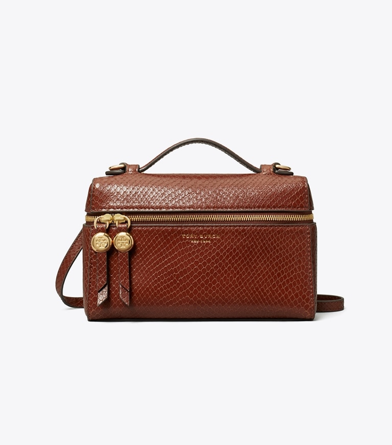 Tory Burch designer sacs à bandoulière Sac Romy à poignée supérieure mince embossé façon serpent dans Sweet Maple de face