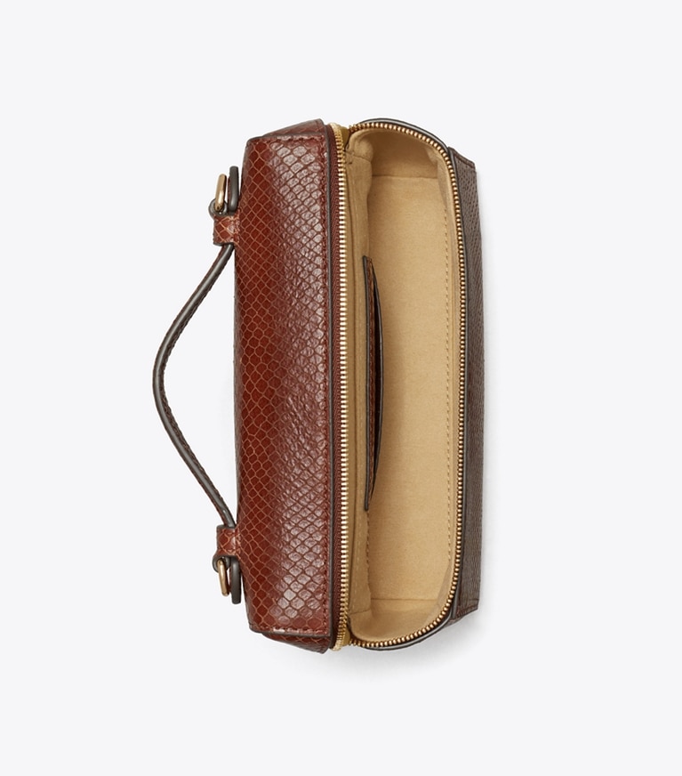 Tory Burch designer sacs à bandoulière Sac Romy à poignée supérieure mince embossé façon serpent dans Sweet Maple vue du dessus