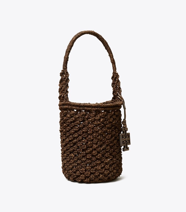 Tory Burch designer sacs porté épaule Sac seau Ella crocheté à la main, point soufflé dans Dark Cocoa angle