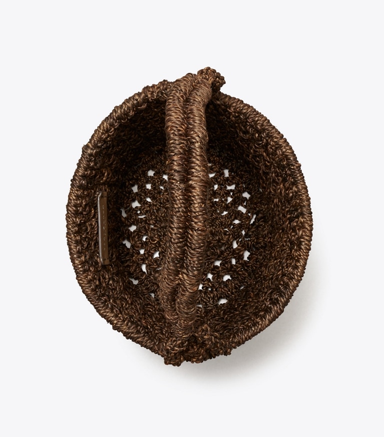 Tory Burch designer sacs porté épaule Sac seau Ella crocheté à la main, point soufflé dans Dark Cocoa vue du dessus