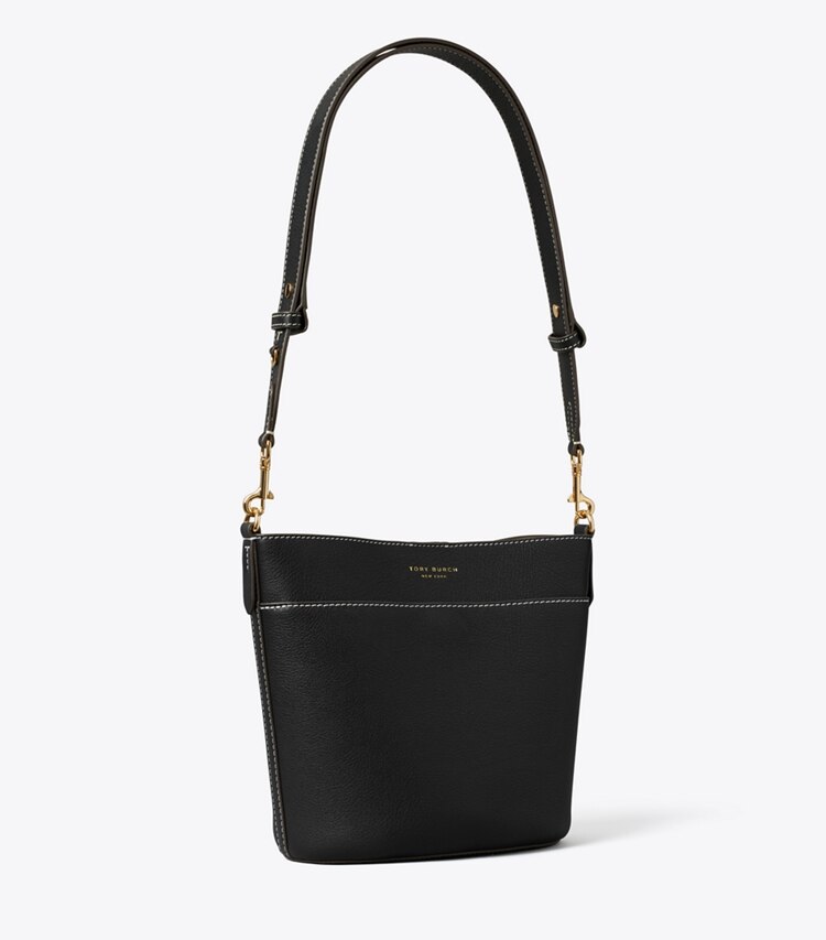 Tory Burch designer sac à main Sac seau en cuir dans Black angle