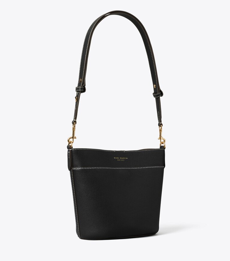 Tory Burch designer sac à main Sac seau en cuir dans Black angle