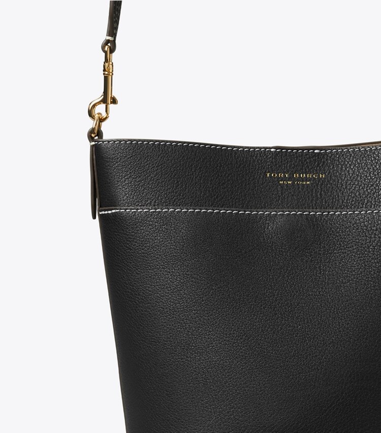 Tory Burch designer sac à main Sac seau en cuir dans Black détails