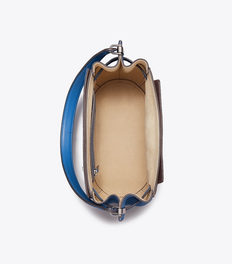 Tory Burch designer sacs porté épaule Sac seau Lee Radziwill en nubuck in Bright Blue dessus