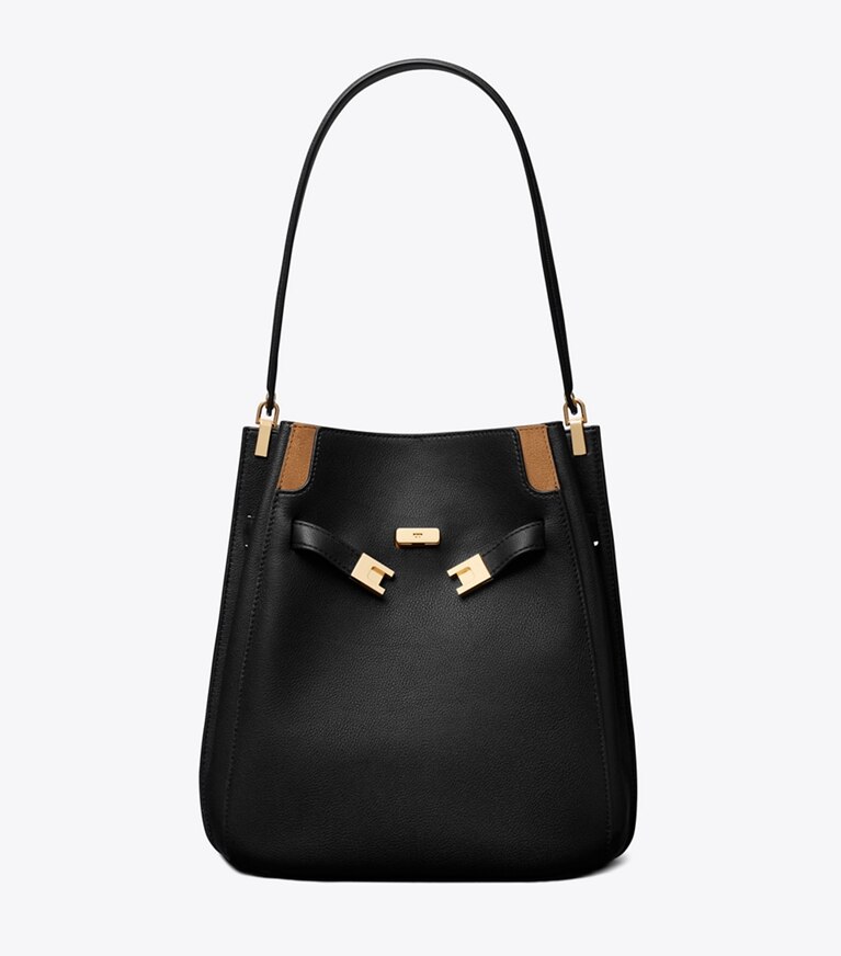 Tory Burch designer sacs porté épaule Sac seau Lee Radziwill in Black front