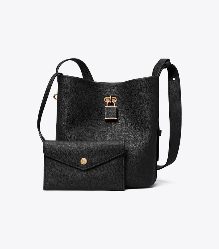 Tory Burch designer sacs porté épaule Sac seau Lock mince, format moyen dans Black supplémentaire