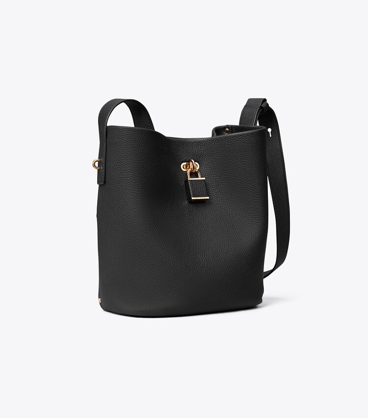 Tory Burch designer sacs porté épaule Sac seau Lock mince, format moyen dans Black angle