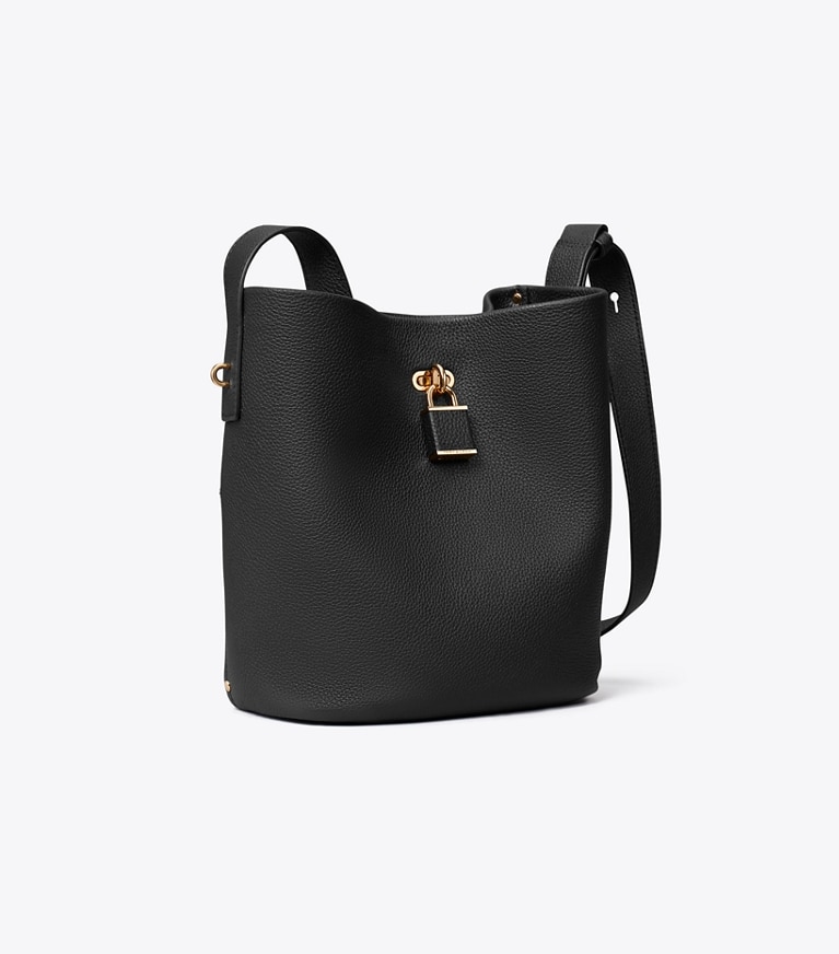 Tory Burch designer sacs porté épaule Sac seau Lock mince, format moyen dans Black angle