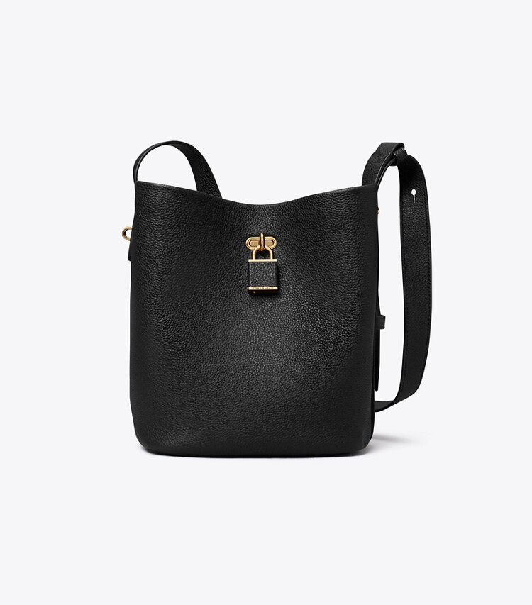 Tory Burch designer sacs porté épaule Sac seau Lock mince, format moyen dans Black de face