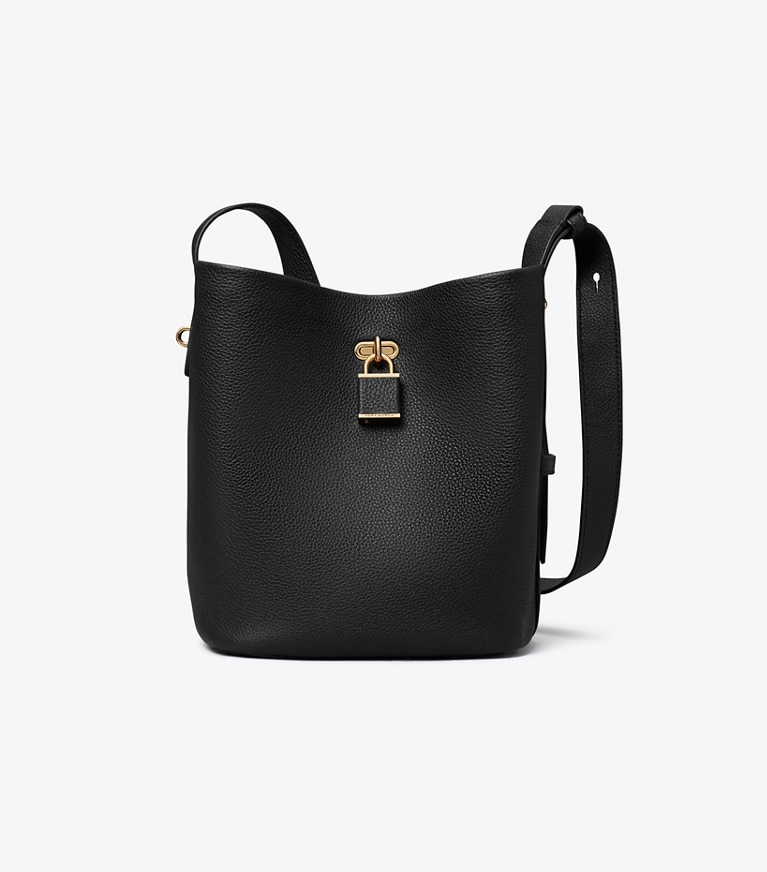 Tory Burch designer sacs porté épaule Sac seau Lock mince, format moyen dans Black de face