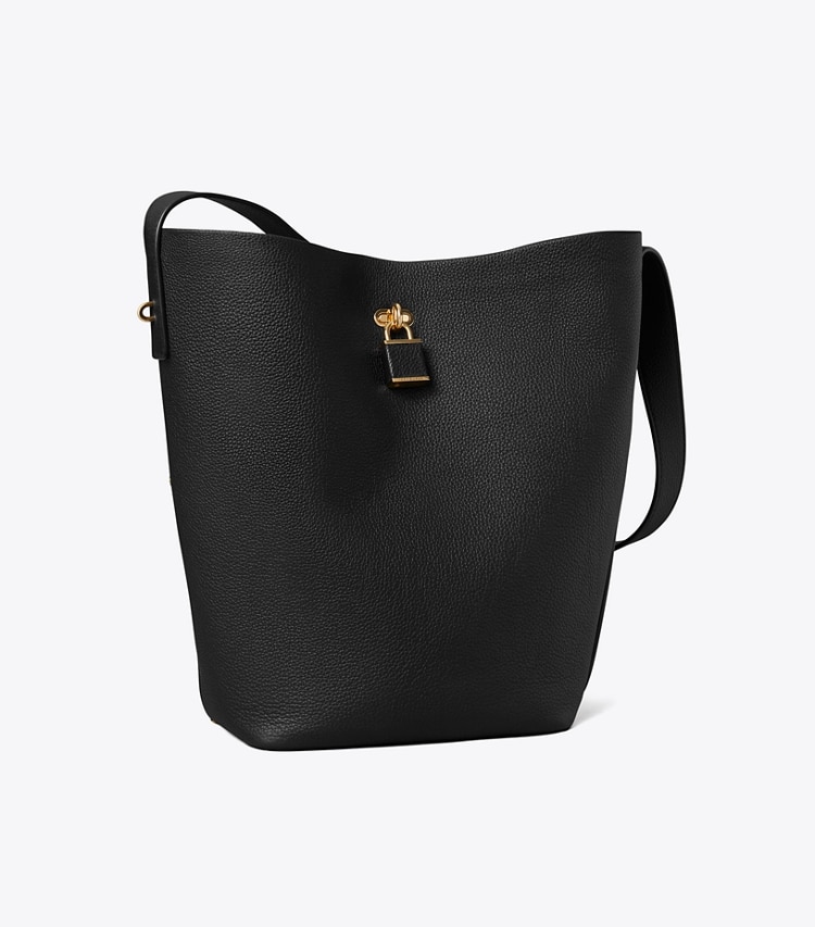 Tory Burch designer sacs porté épaule Sac seau Lock Slim dans Black angle