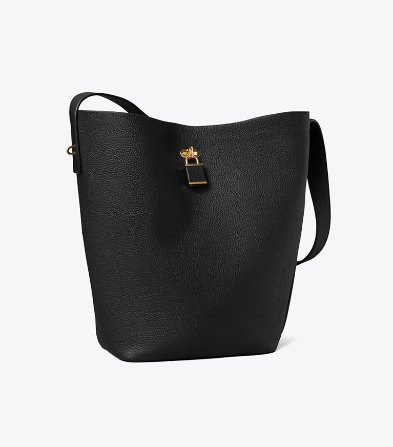 Tory Burch designer sacs porté épaule Sac seau Lock Slim dans Black angle