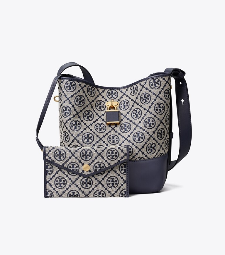 Tory Burch designer sacs porté épaule Sac seau mince à fermoir à motif T Monogram dans Tory Navy supplémentaire