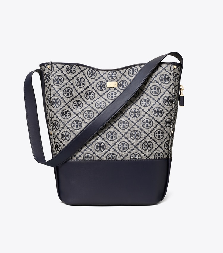 Tory Burch designer sacs porté épaule Sac seau mince à fermoir à motif T Monogram dans Tory Navy retour