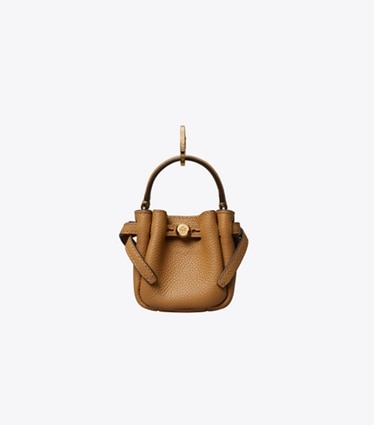 Tory Burch designer bijoux de sac et porte-clés Sac seau Romy avec charm in Tiramisu front