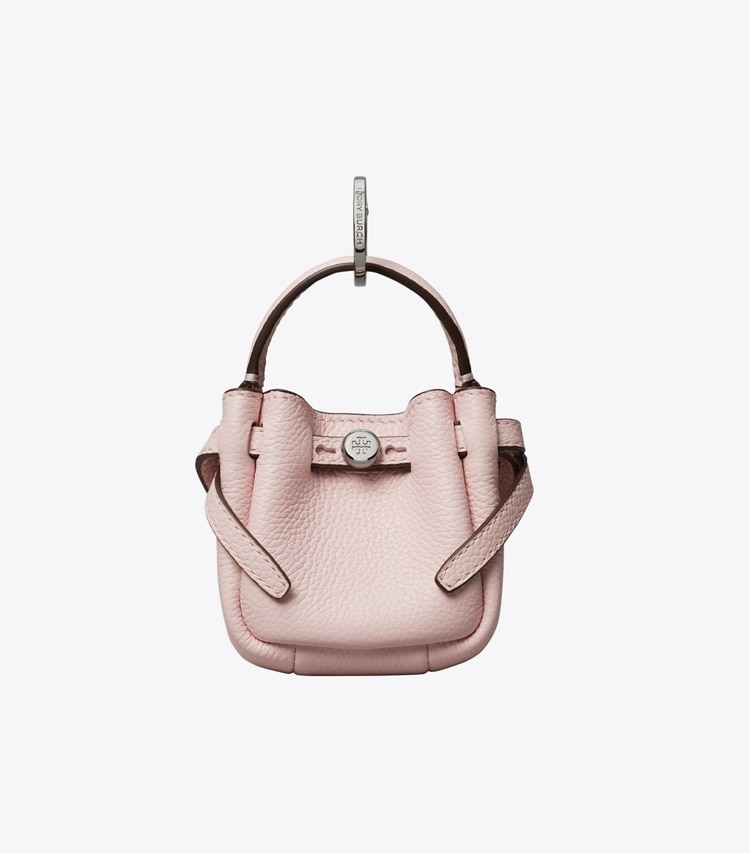 Tory Burch designer bijoux de sac et porte-clés Sac seau Romy avec charm in Rose Mist front