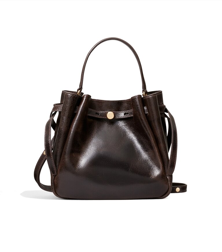 Tory Burch designer sacs à bandoulière Sac seau Romy effet vieilli dans Dark Brown supplémentaire