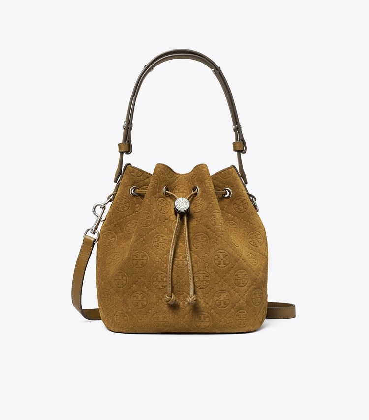 Tory Burch designer sacs à bandoulière Sac seau T Monogram en daim in CHICORY BROWN front