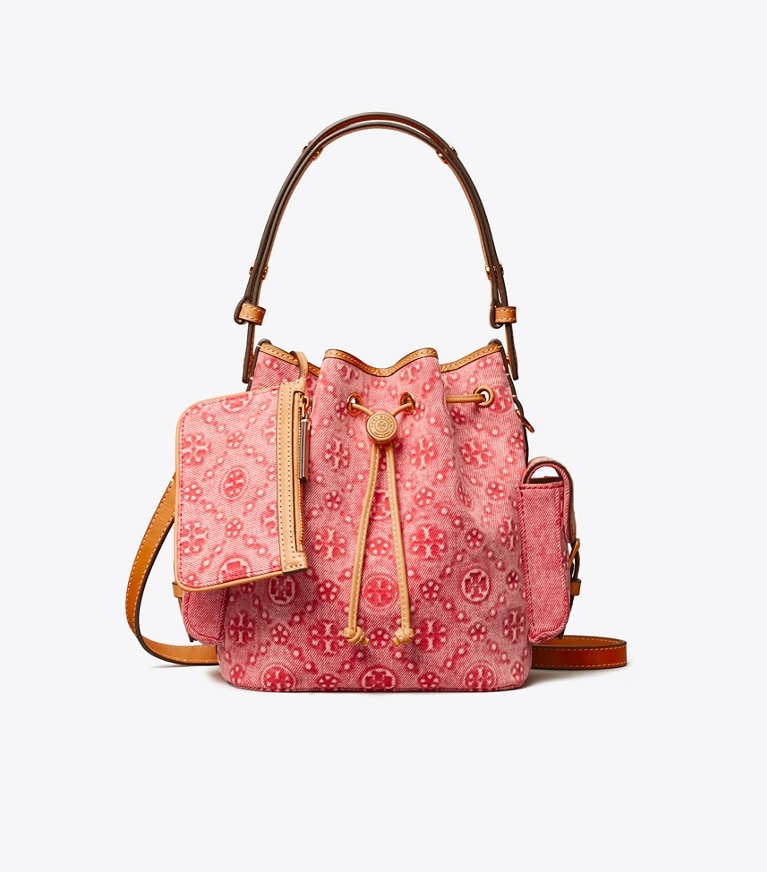Tory Burch designer sacs à bandoulière Sac seau T Monogram en denim in Brilliant Red additional