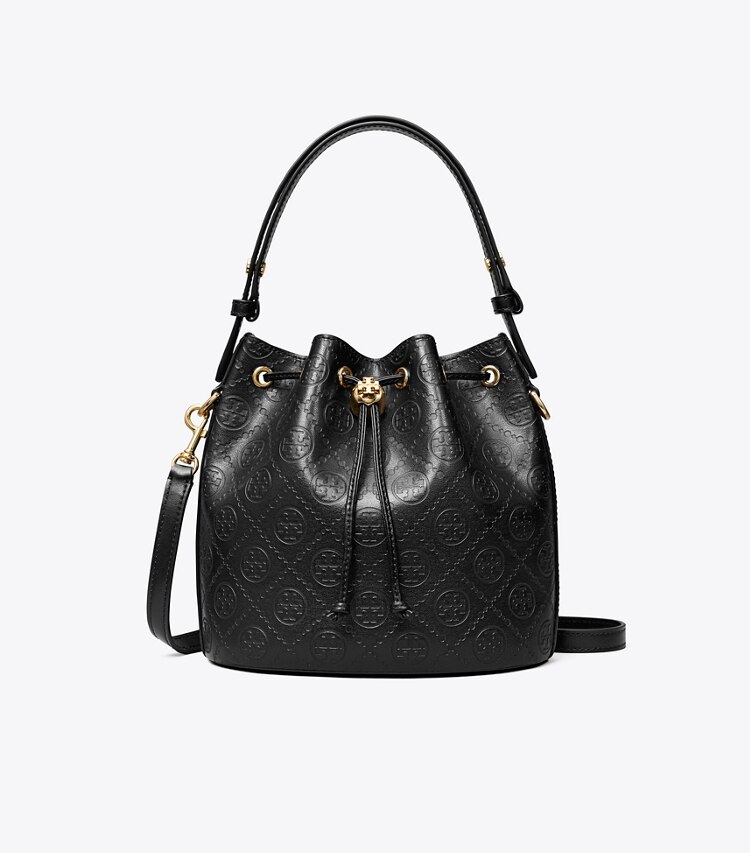 Tory Burch designer sacs à bandoulière Sac seau T Monogram en relief in Black front
