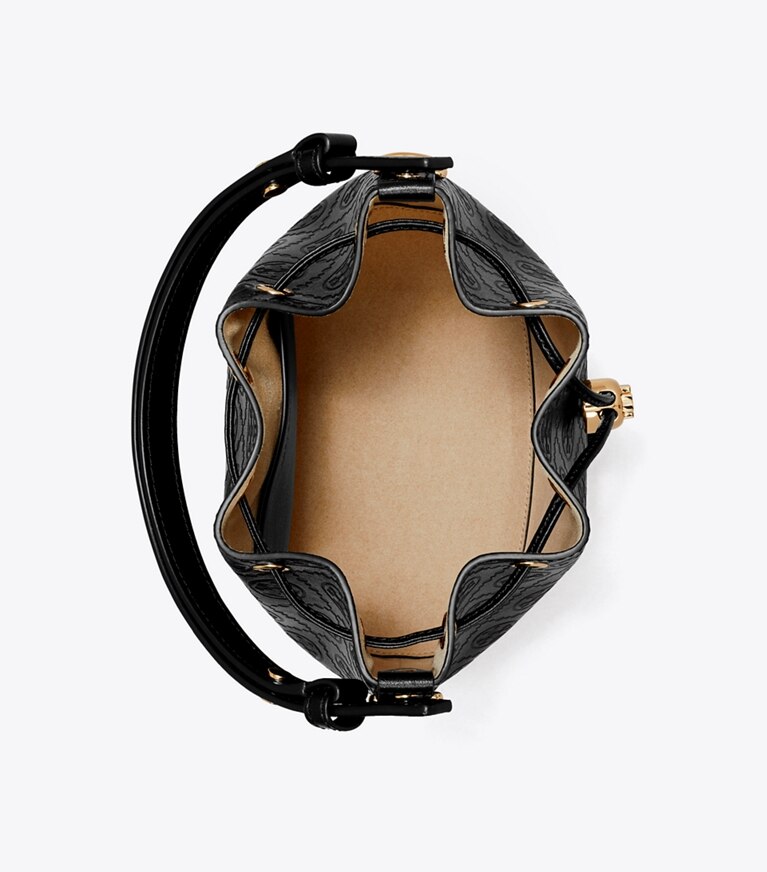 Tory Burch designer sacs à bandoulière Sac seau T Monogram en relief in Black angle