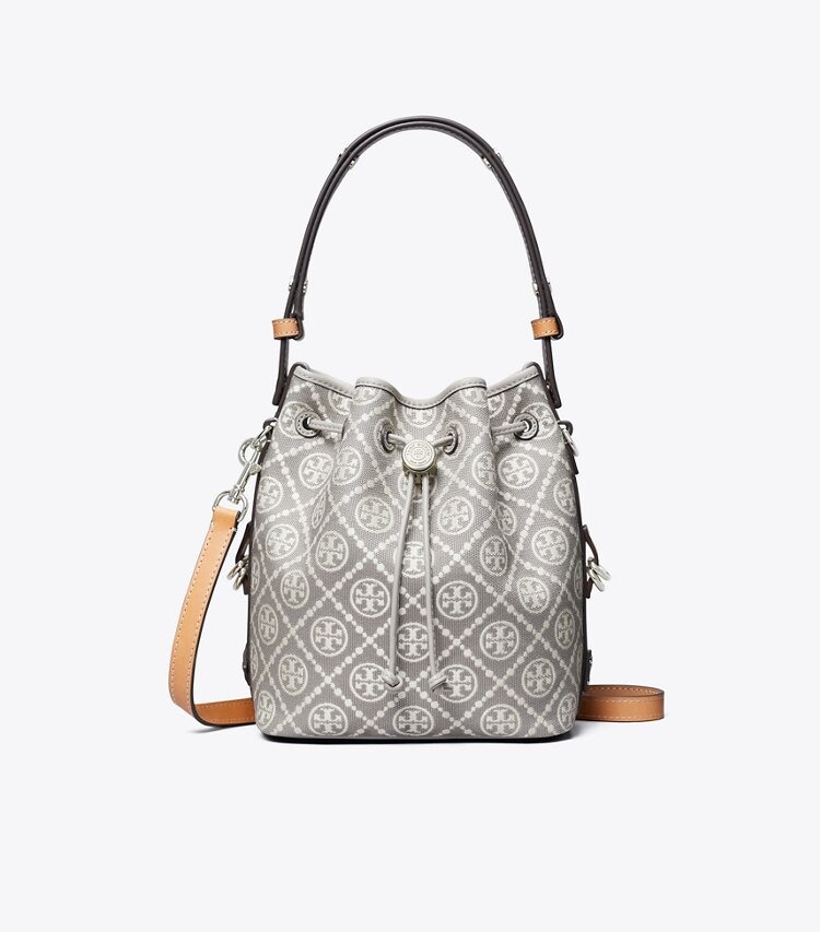 Tory Burch designer sacs à bandoulière Sac seau T Monogram style utilitaire in Gray front