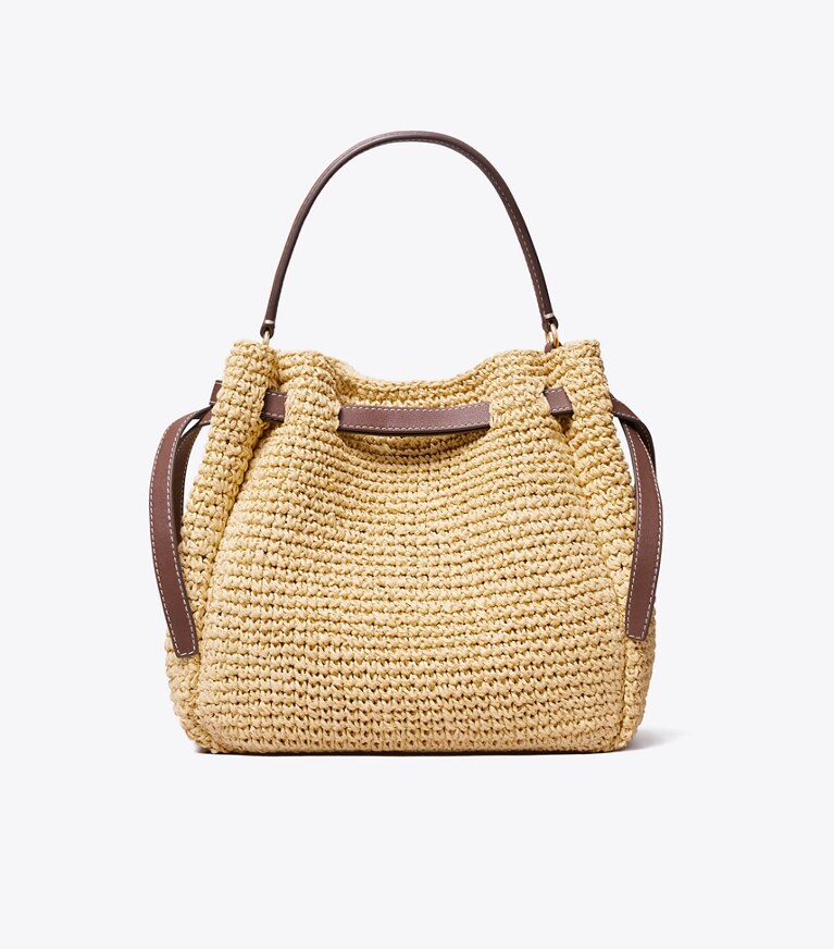 Tory Burch designer sacs à bandoulière Sac seau tressé Romy dans Natural retour