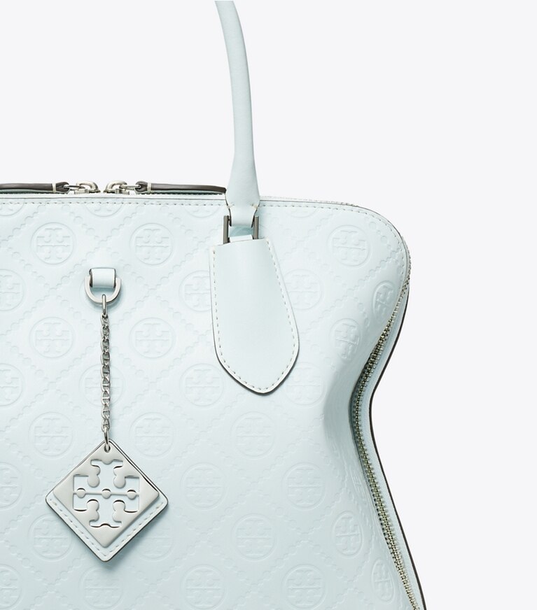 Tory Burch designer sac à main Sac Swing en cuir T Monogram dans Ice Blue détails