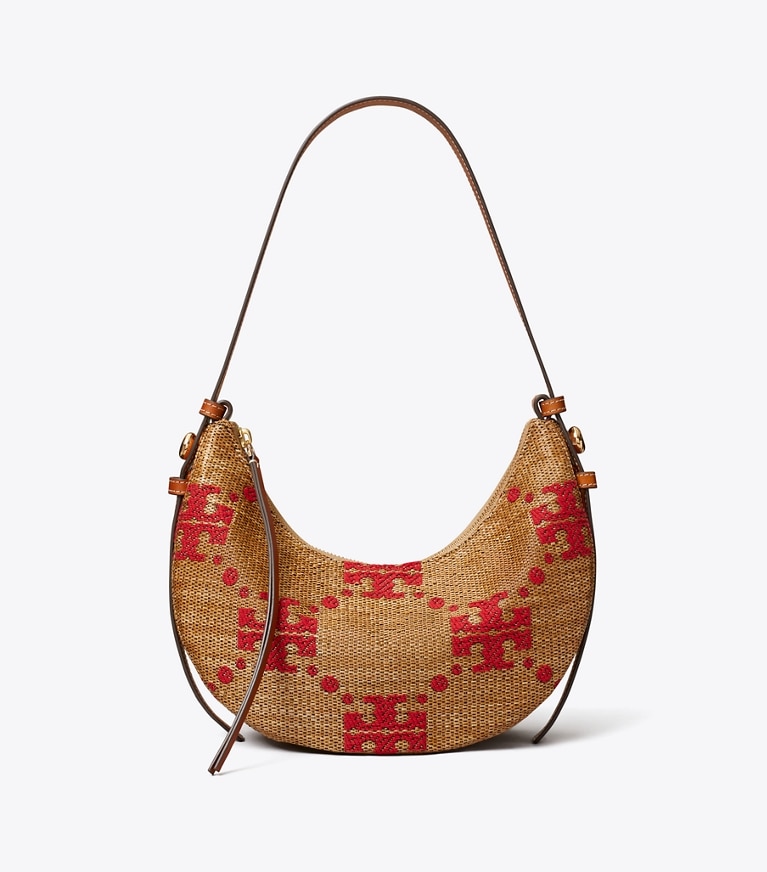 Tory Burch designer sacs porté épaule Sac tissé Romy Half Moon T Monogram in Natural front