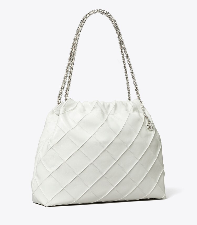 Tory Burch designer sacs hobo Sac vagabond souple Fleming aspect usé dans Blanc angle