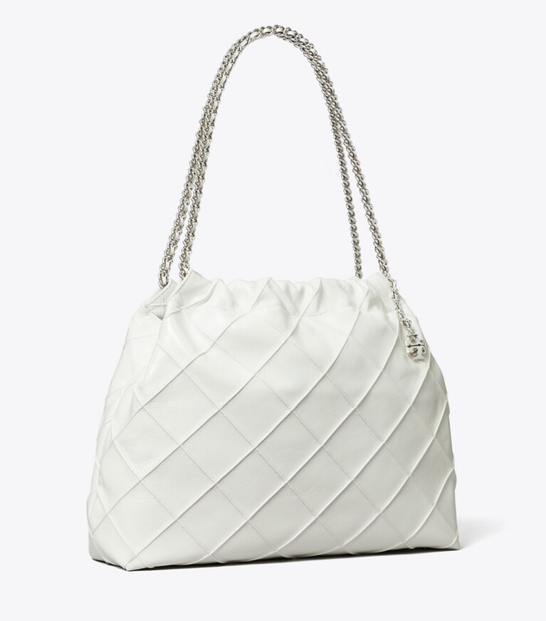 Tory Burch designer sacs hobo Sac vagabond souple Fleming aspect usé dans Blanc angle