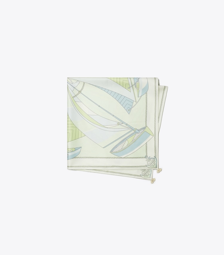 Tory Burch designer scarves Sailboat Spiral Silk Square Scarf in Mint folded
