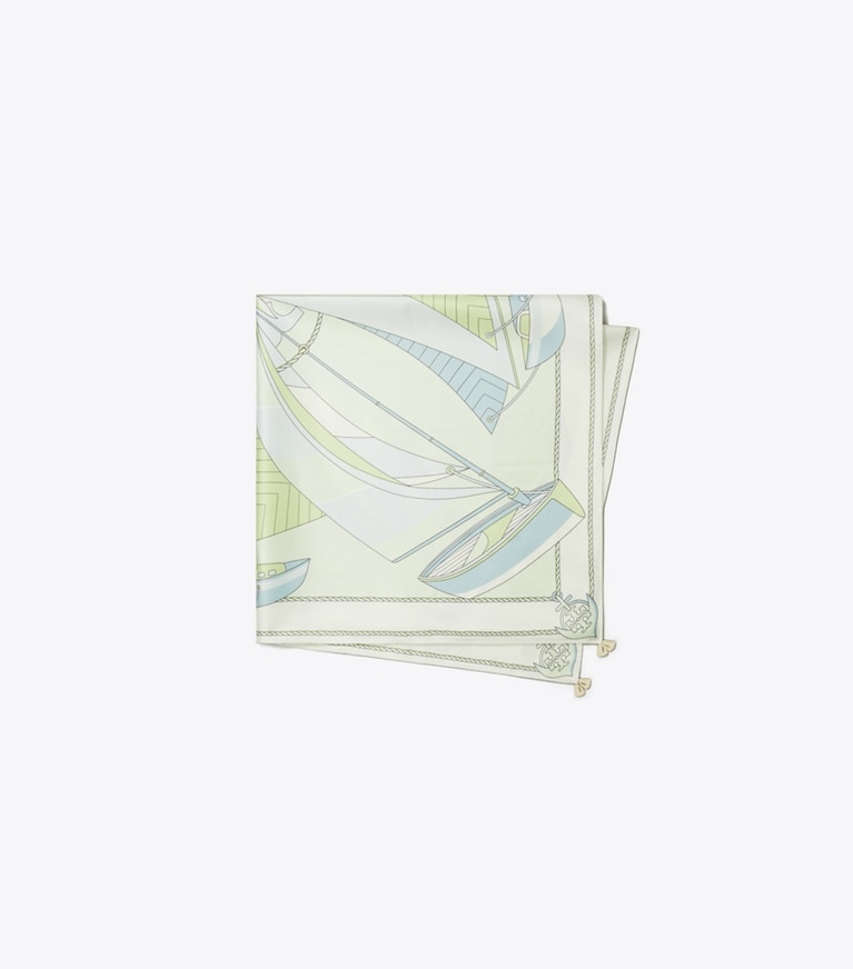 Tory Burch designer scarves Sailboat Spiral Silk Square Scarf in Mint overhead