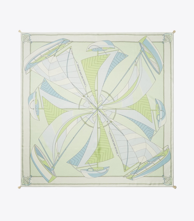 Tory Burch designer scarves Sailboat Spiral Silk Square Scarf in Mint overhead
