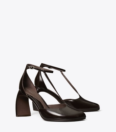Tory Burch designer escarpins Salomés à talon et bout ouvert in DEEP BROWN angle