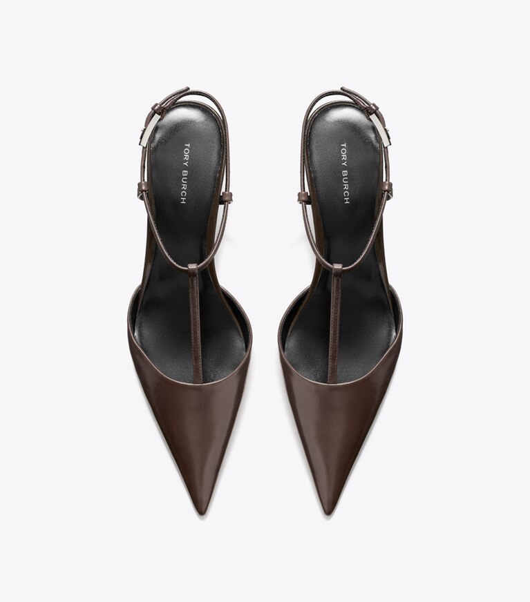 Tory Burch designer escarpins Salomés Gigi à talon compensé in Cocoa dessus