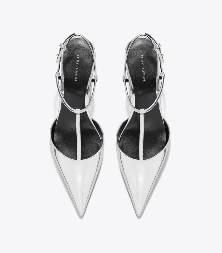 Tory Burch designer escarpins Salomés Gigi à talon compensé in PLATINUM dessus