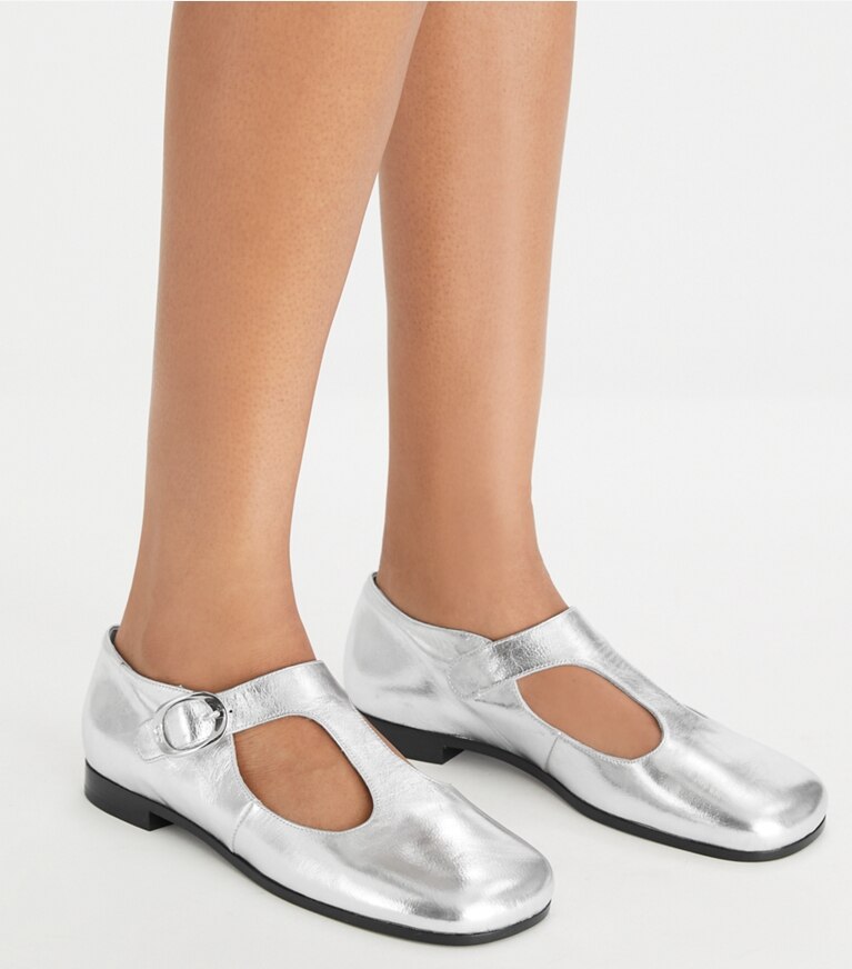 Tory Burch designer mocassins Salomés Violet in SILVER angle
