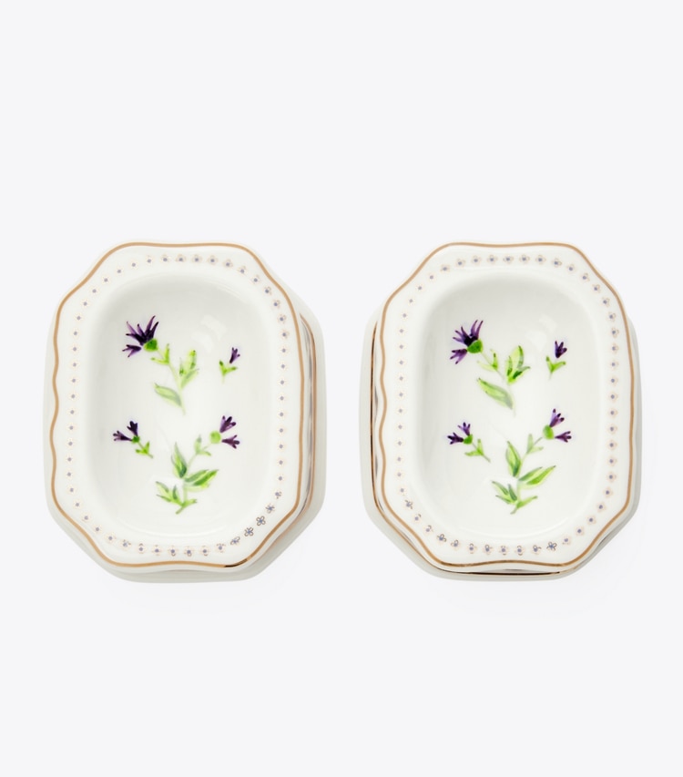 Tory Burch designer tabletop & drinkware Salt Cellar, Set of 2 in Ivory / Multi detail
