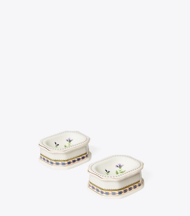 Tory Burch designer tabletop & drinkware Salt Cellar, Set of 2 in Ivory / Multi front