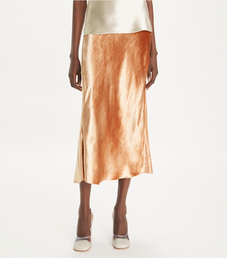 Tory Burch designer unterteile Samtrock in Dusk Pink front