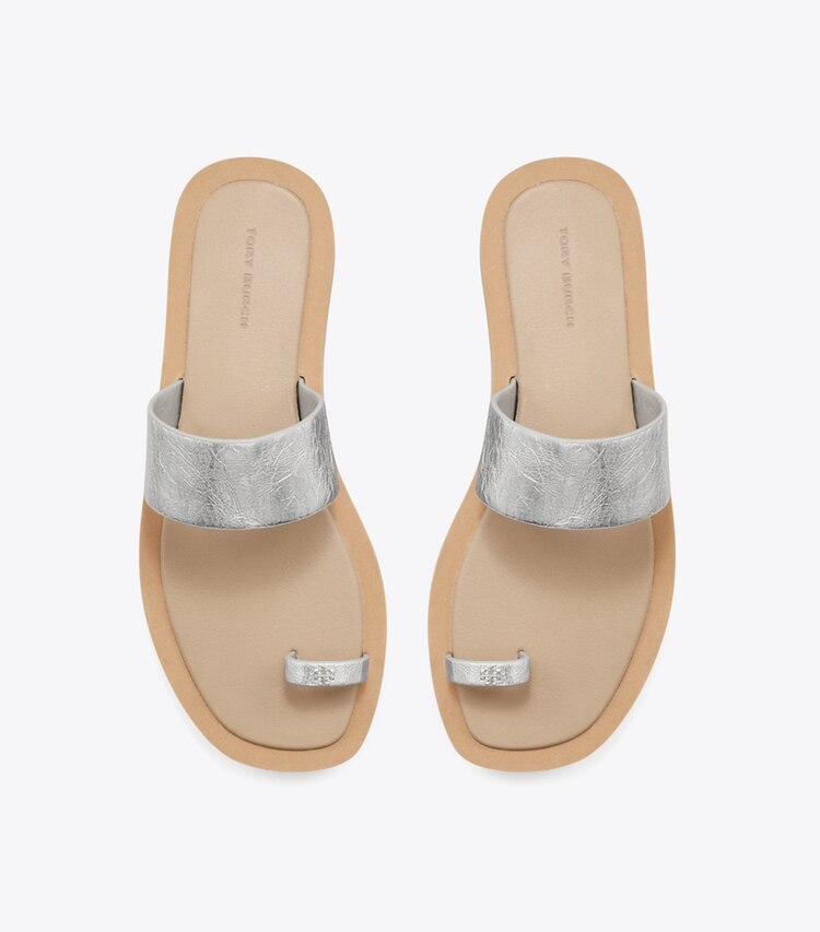 Tory Burch designer sandales Sandale à anneau dans SILVER / CHANTERELLE MUSHROOM vue du dessus