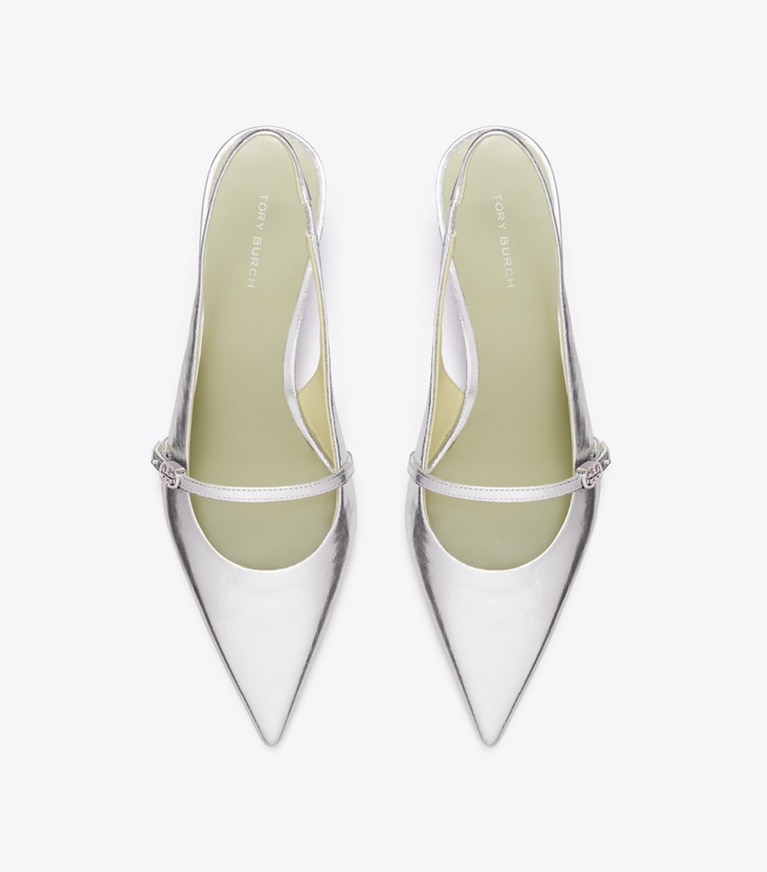 Tory Burch designer escarpins Sandale à bride arrière de style Charles IX avec boucle Double T dans SILVER vue du dessus
