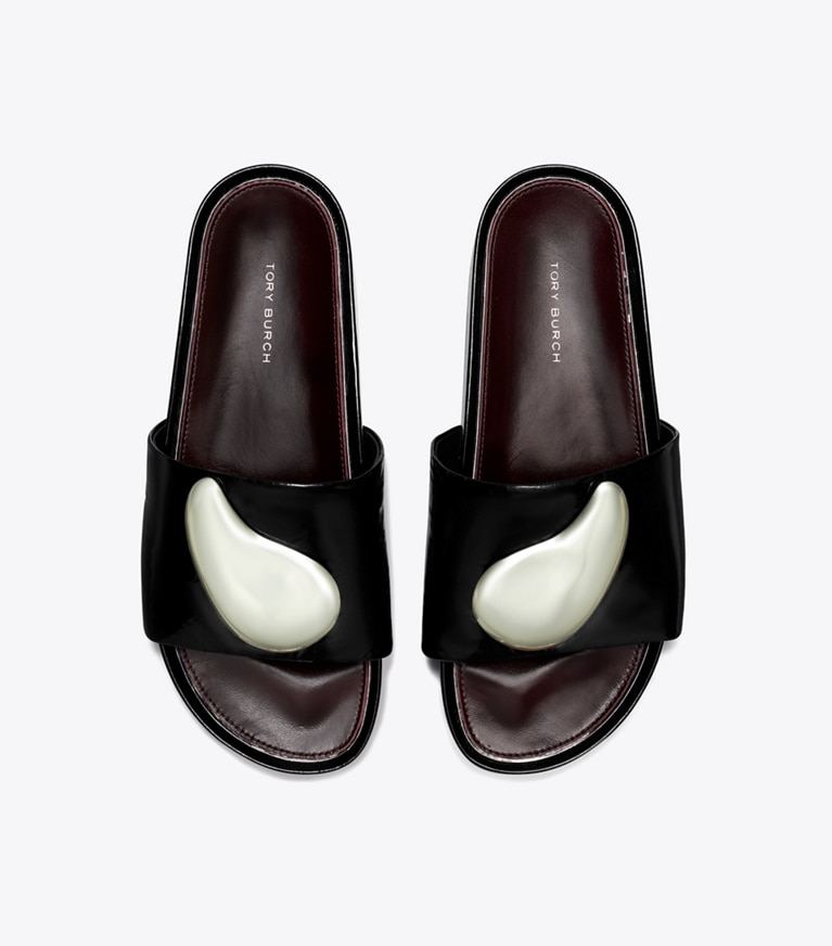 Tory Burch designer sandales Sandale à plateforme Patos dans PERFECT BLACK / SILVER vue du dessus