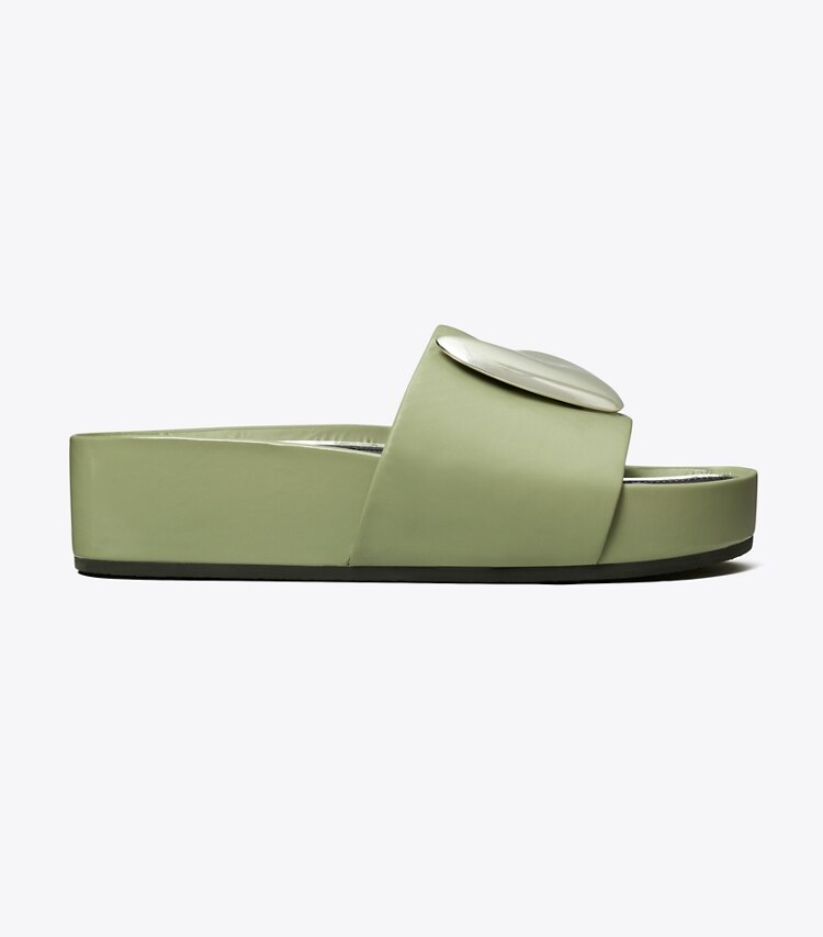 Tory Burch designer sandales Sandale à plateforme Patos dans LIGHT JADE / SILVER de côté
