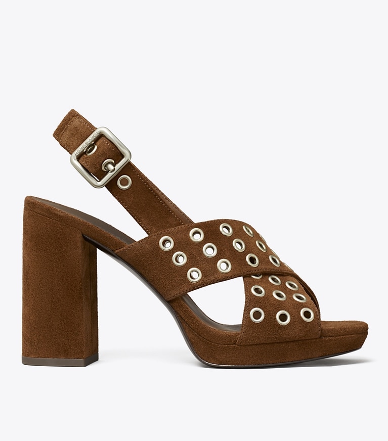 Tory Burch designer sandales Sandale à talon à brides croisées dans MUSTANG de côté