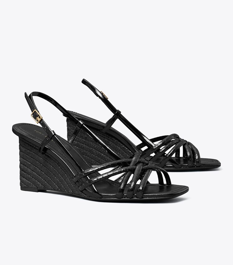 Tory Burch designer sandales Sandale à talon compensé à brides multiples dans PERFECT BLACK / PERFECT BLACK / PERFEC angle
