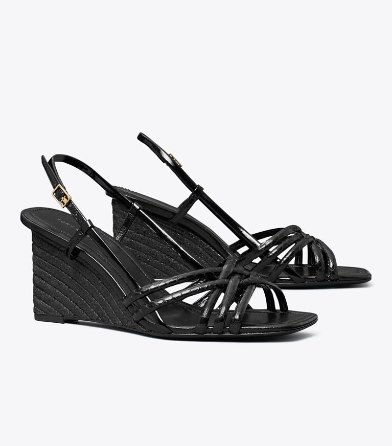 Tory Burch designer sandales Sandale à talon compensé à brides multiples dans PERFECT BLACK / PERFECT BLACK / PERFEC angle