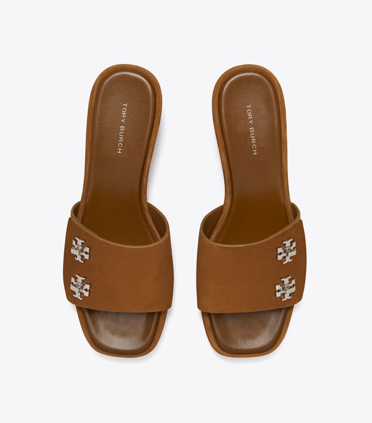 Tory Burch designer sandales Sandale à talon compensé avec fermoir dans COGNAC BROWN vue du dessus