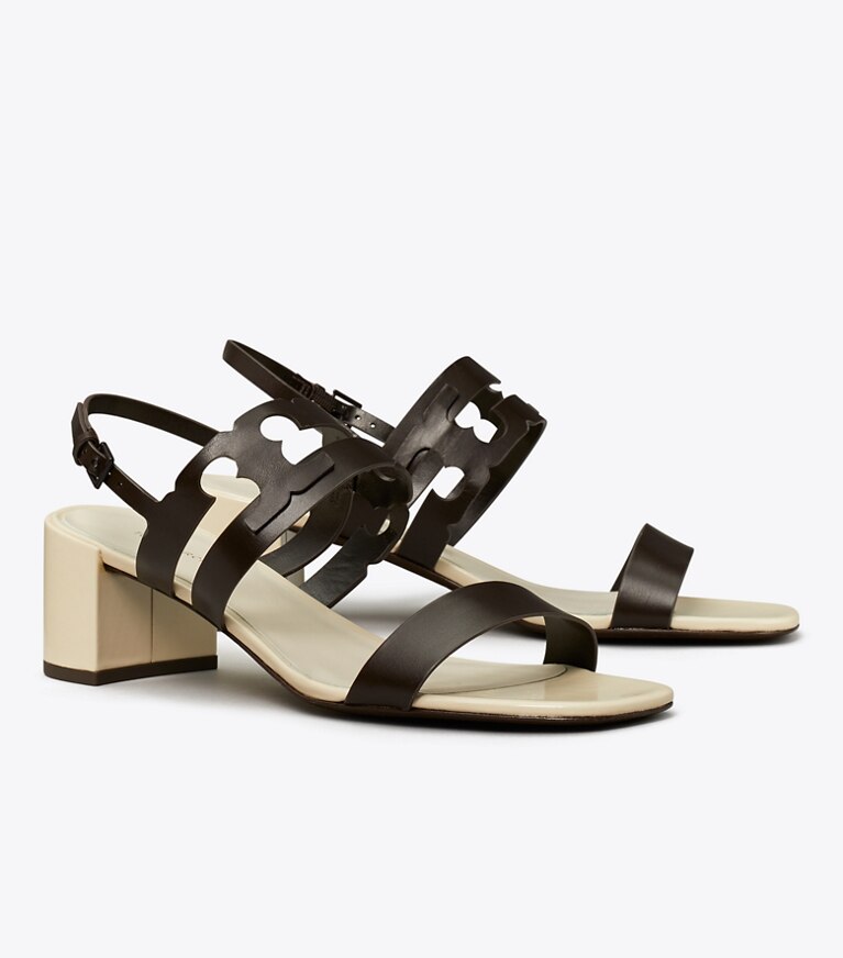 Tory Burch designer sandales Sandale à talon Ines dans COCOA / LIGHT CREAM angle